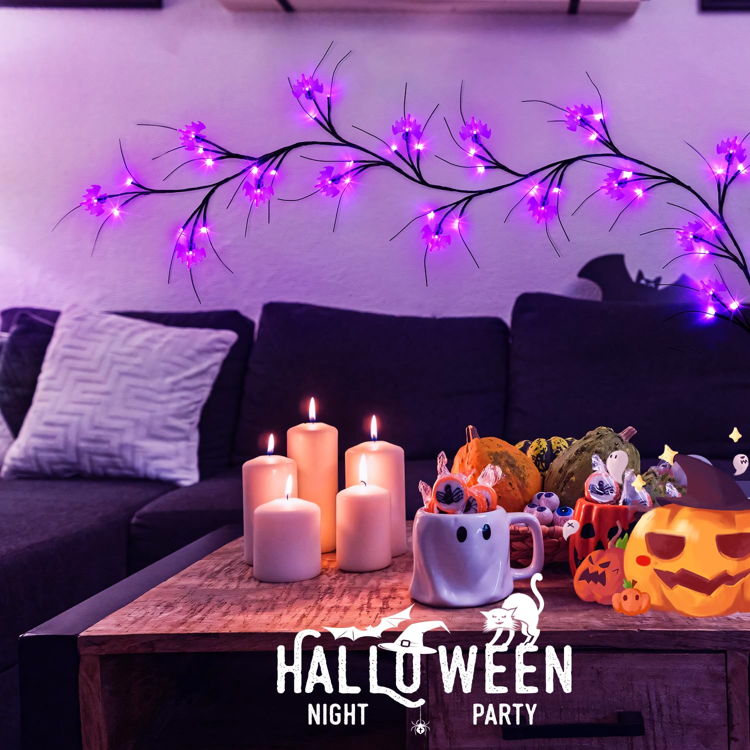 Foto 5 pulgar | Guirnalda De Halloween Jmexsuss De 1,8 M Con 54 Luces Led De Murciélagos Morados - Venta Internacional.