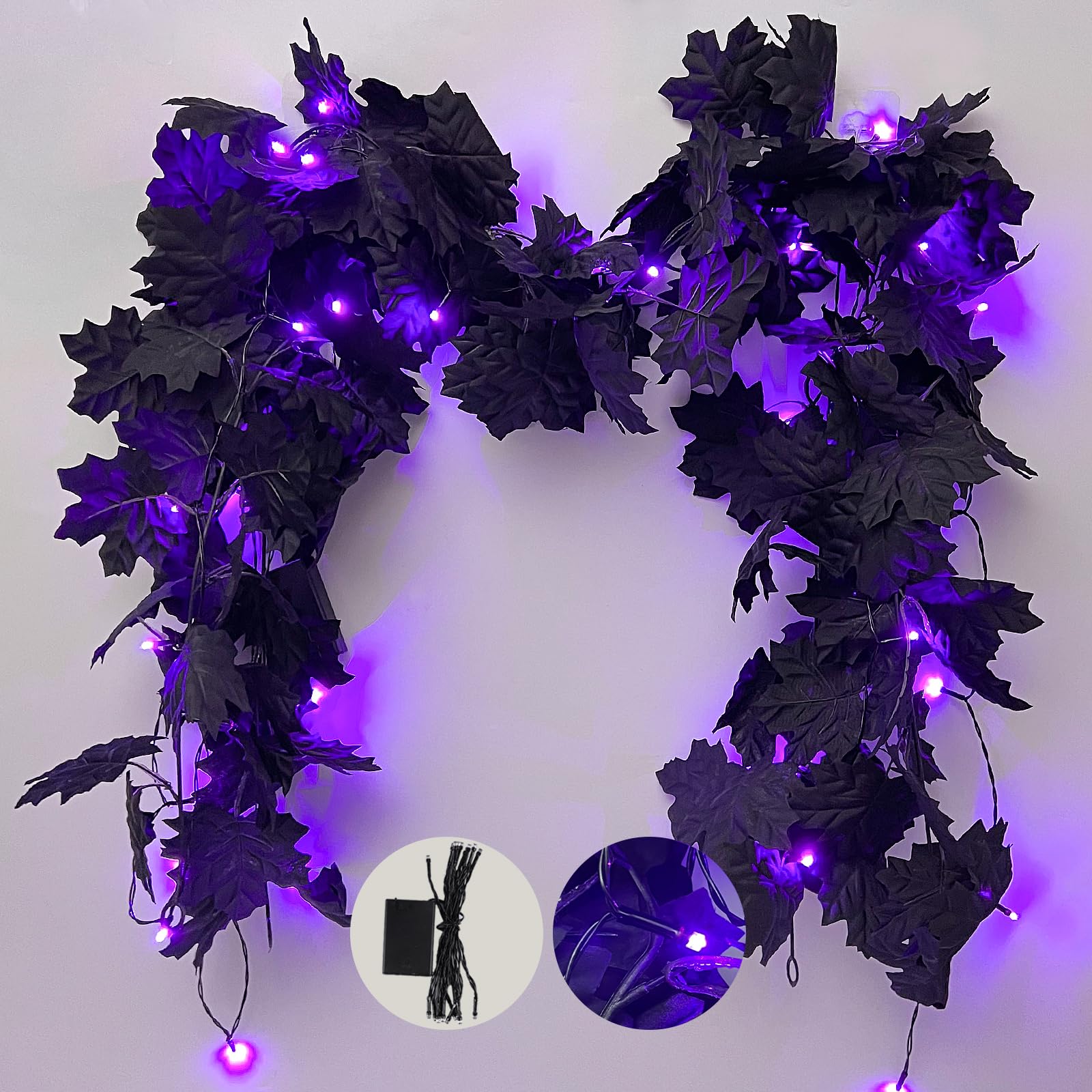 Foto 1 | Guirnalda Artificial De Hojas De Arce Recutms Con Luces De 1,7 M, Color Negro - Venta Internacional.