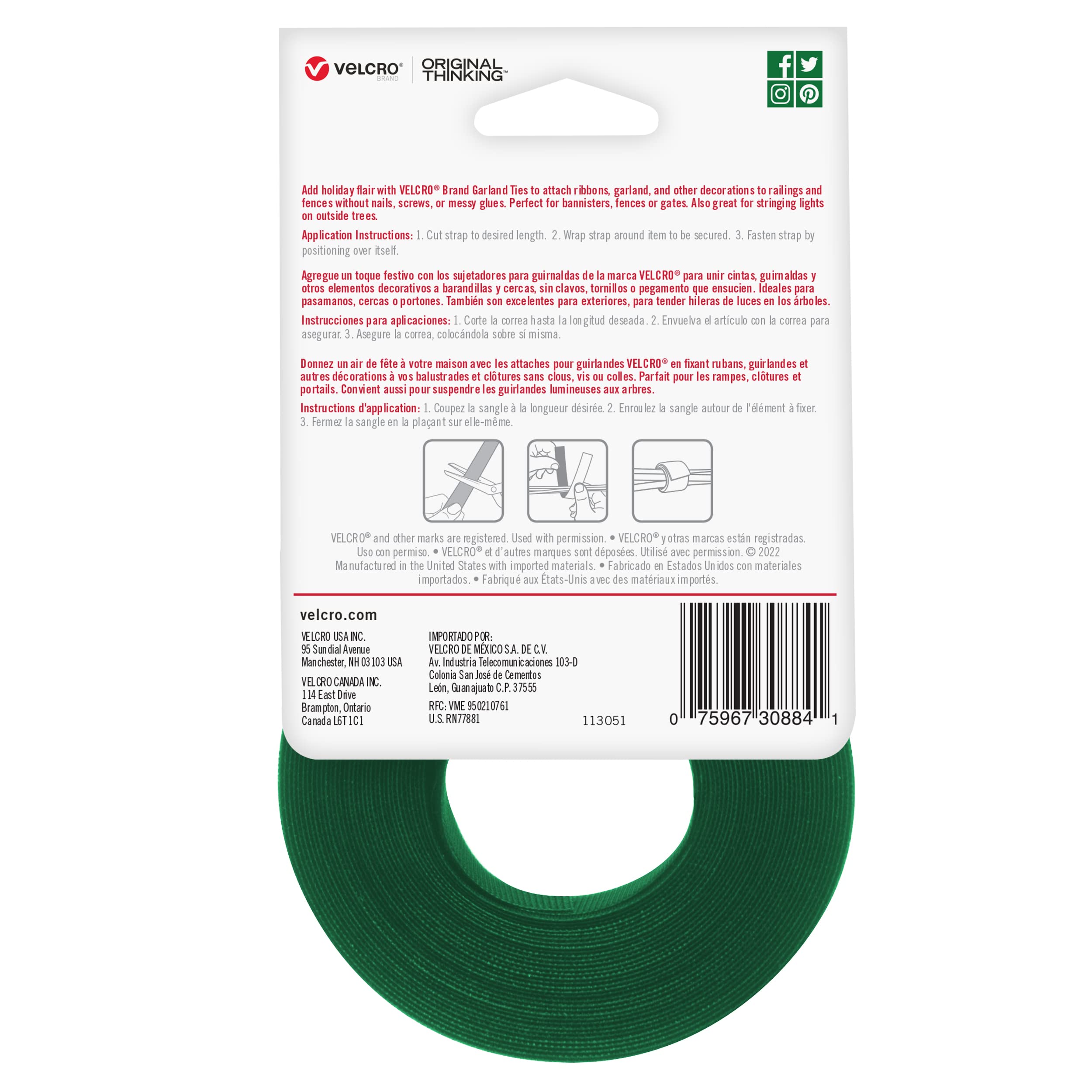 Foto 8 pulgar | Corbatas Y Correas Para Cables De La Marca Velcro, Rollo De 30 Pies, Color Verde - Venta Internacional.