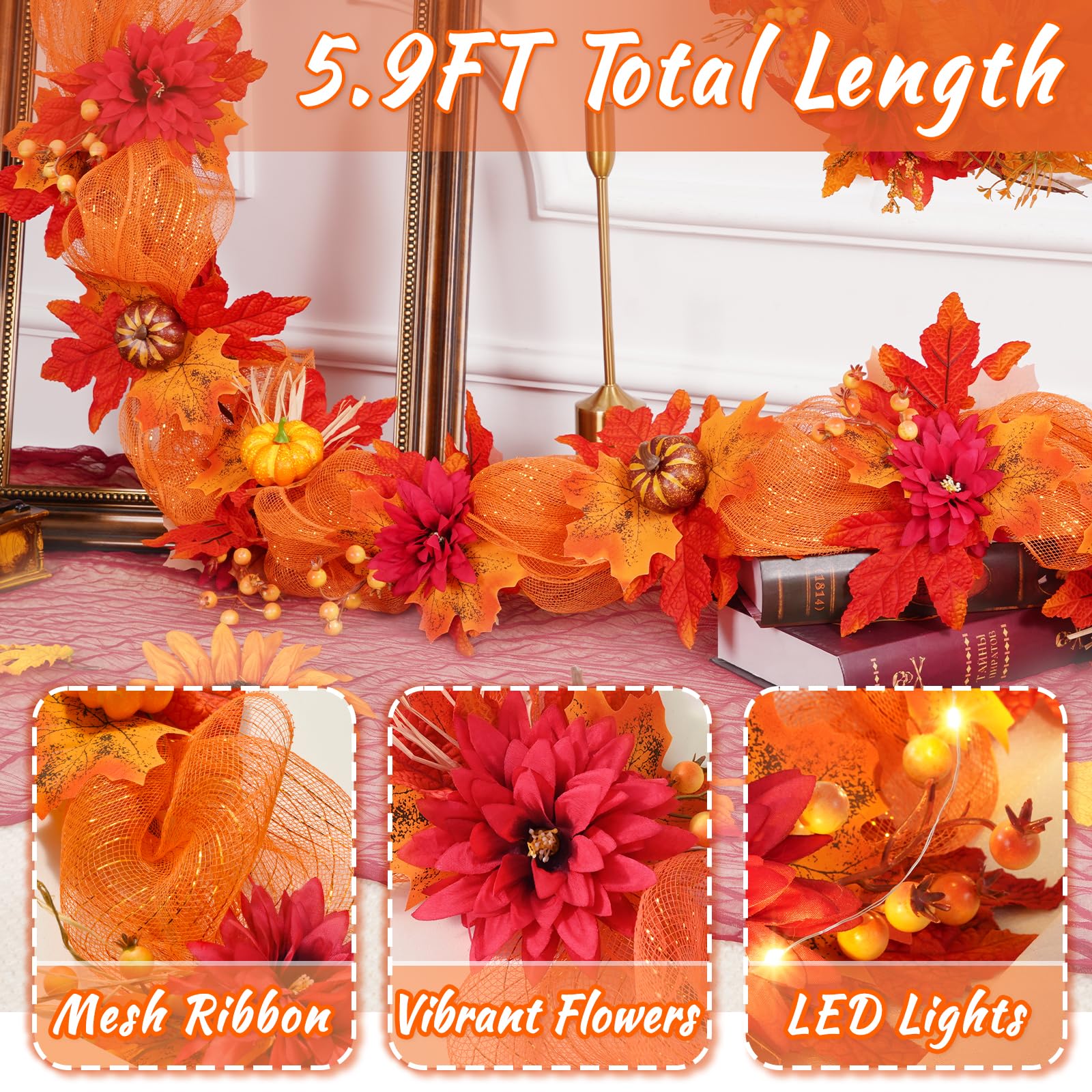 Foto 5 pulgar | Guirnalda De Otoño Bleum Cade Con Luces De 1,8 M Para El Hogar - Venta Internacional.