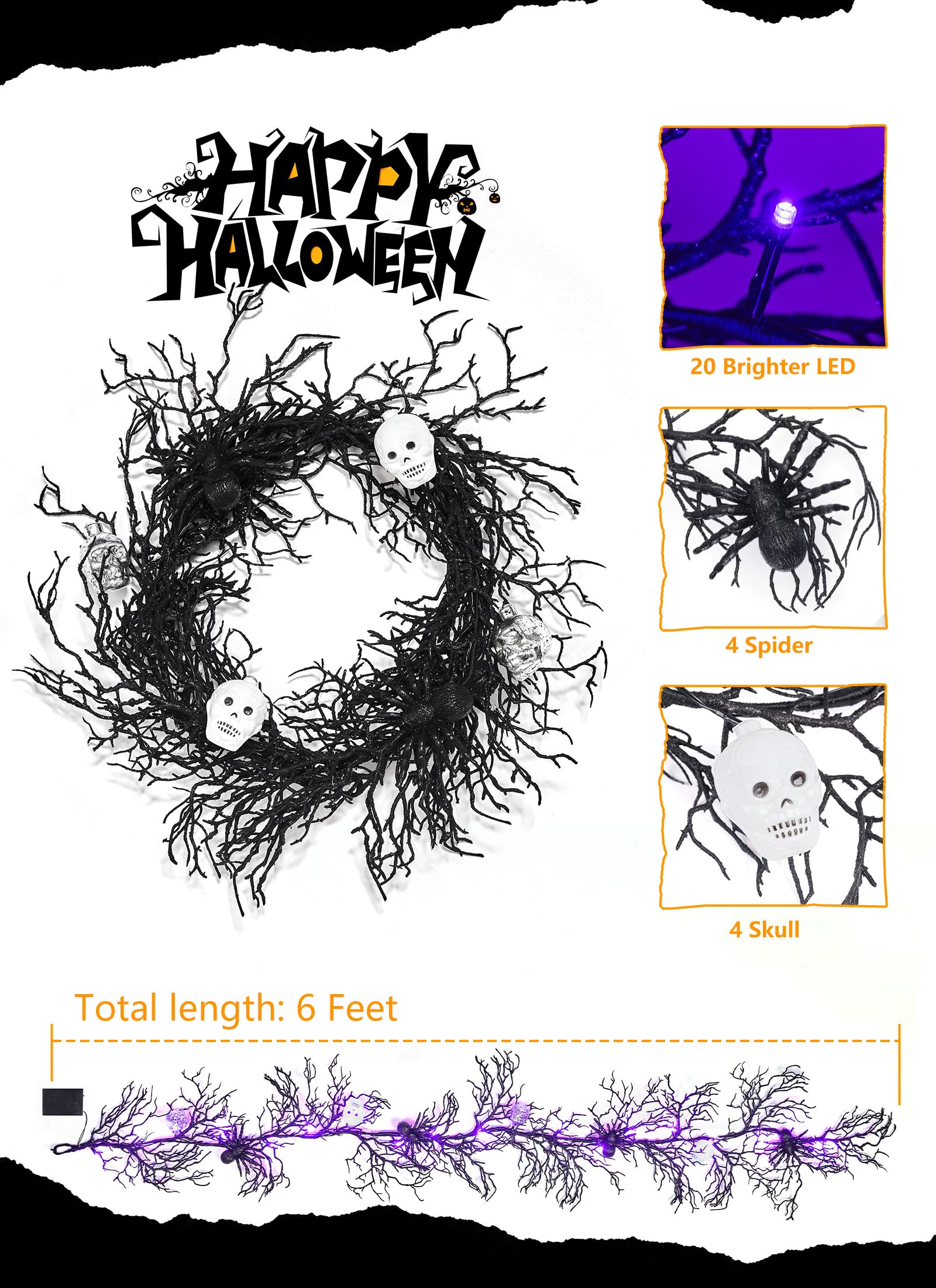 Foto 4 pulgar | Luces Led Moradas De Garland Lights Brightown Para Halloween, 6 Pies Y 20 Pulgadas - Venta Internacional.