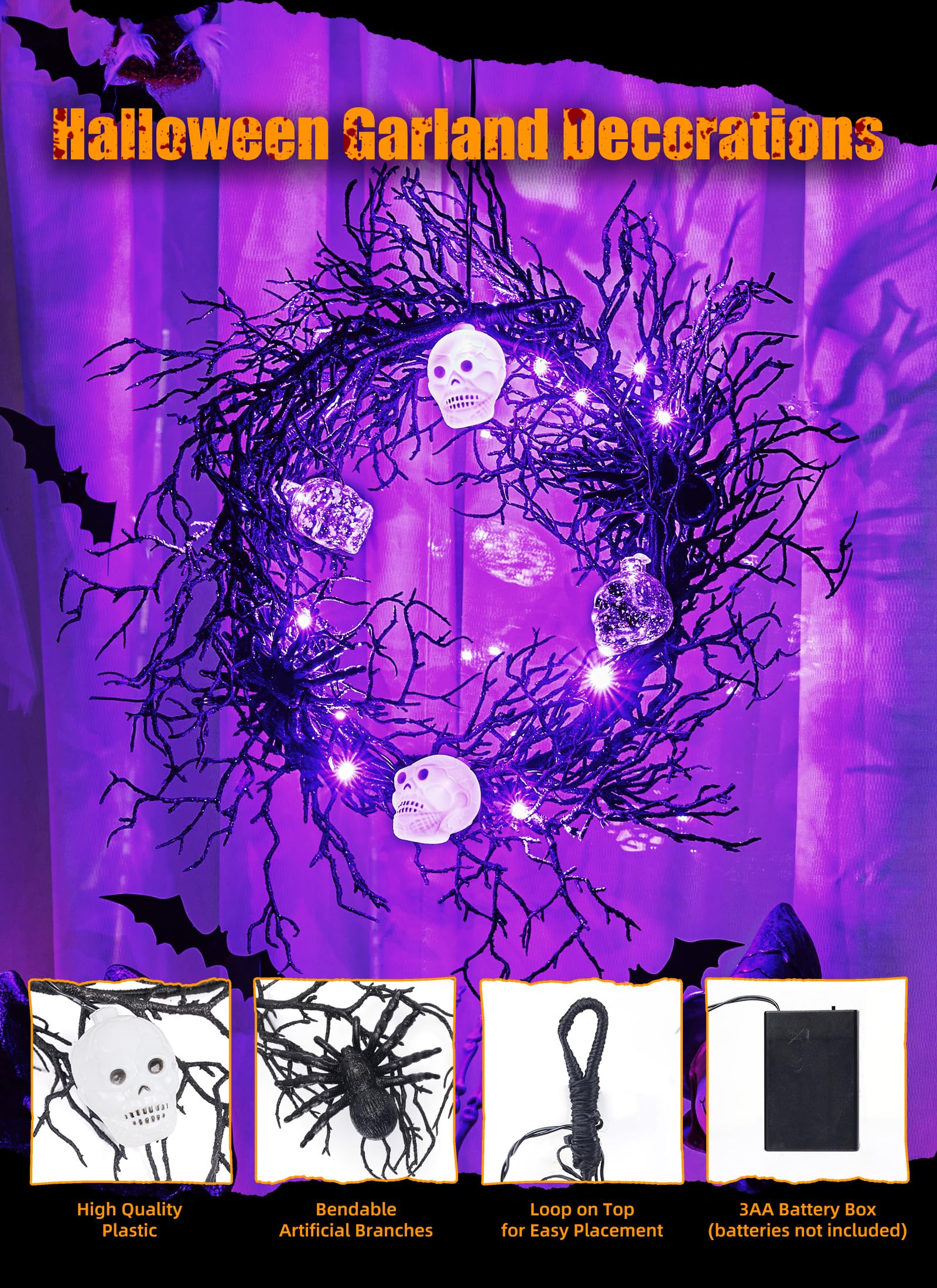 Foto 5 pulgar | Luces Led Moradas De Garland Lights Brightown Para Halloween, 6 Pies Y 20 Pulgadas - Venta Internacional.