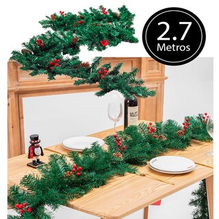 Foto 2 | Guirnalda Navideña De 2.7 Metros Con Frutos Rojos Y Piñas, 50 Luces Led Impermeables 220 Ramas