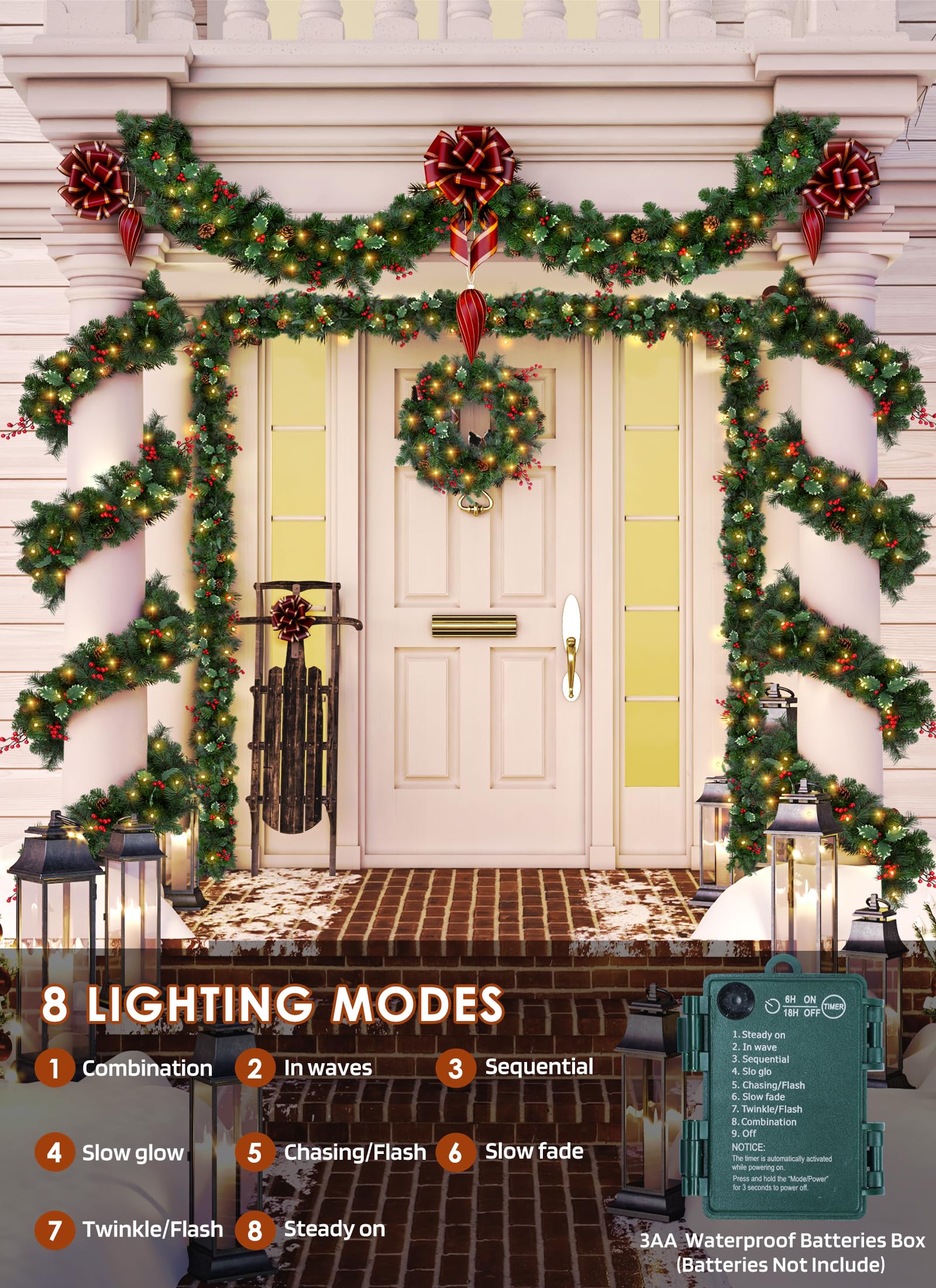 Foto 4 | Guirnalda Navideña Brightown Preiluminada De 9 Pies Con 100 Luces Led - Venta Internacional.