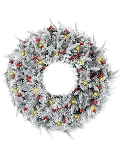 Foto 1 | Corona De Navidad Nevada De 80cm Huge Big Size Iluminada Con Berries Y 3 Tipos De Rama Premium Claret Guirnalda