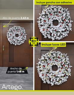 Foto 2 | Corona De Navidad Nevada De 80cm Huge Big Size Iluminada Con Berries Y 3 Tipos De Rama Premium Claret Guirnalda
