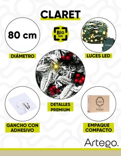 Foto 3 | Corona De Navidad Nevada De 80cm Huge Big Size Iluminada Con Berries Y 3 Tipos De Rama Premium Claret Guirnalda