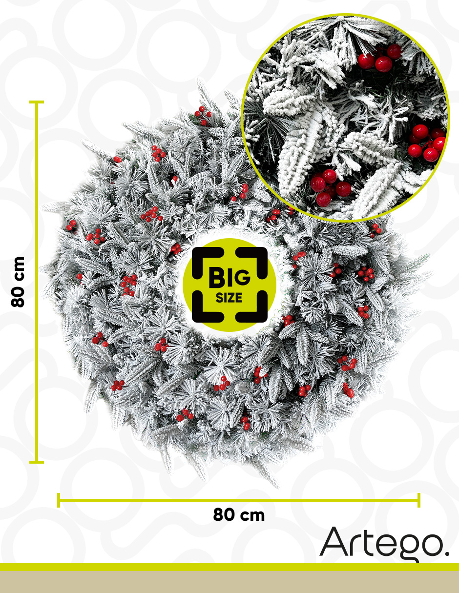 Foto 5 pulgar | Corona De Navidad Nevada De 80cm Huge Big Size Iluminada Con Berries Y 3 Tipos De Rama Premium Claret Guirnalda