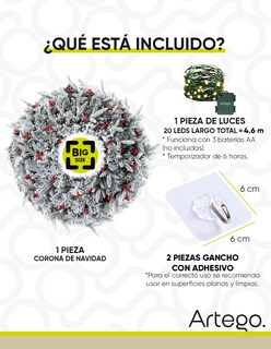 Foto 5 | Corona De Navidad Nevada De 80cm Huge Big Size Iluminada Con Berries Y 3 Tipos De Rama Premium Claret Guirnalda