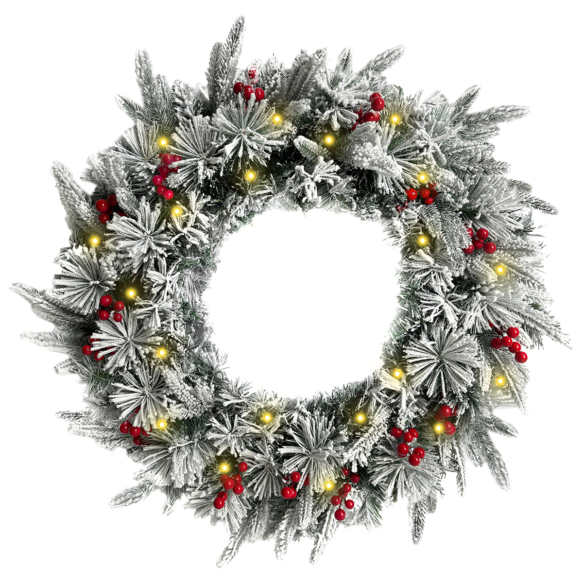 Foto 1 | Corona De Navidad 50cm Iluminada Nevada Con Berries Y Ramas Premium Cerise Con 3 Tipos De Rama Pe, Pine Y Pvc Guirn