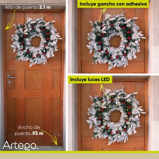 Foto 2 | Corona De Navidad 50cm Iluminada Nevada Con Berries Y Ramas Premium Cerise Con 3 Tipos De Rama Pe, Pine Y Pvc Guirn