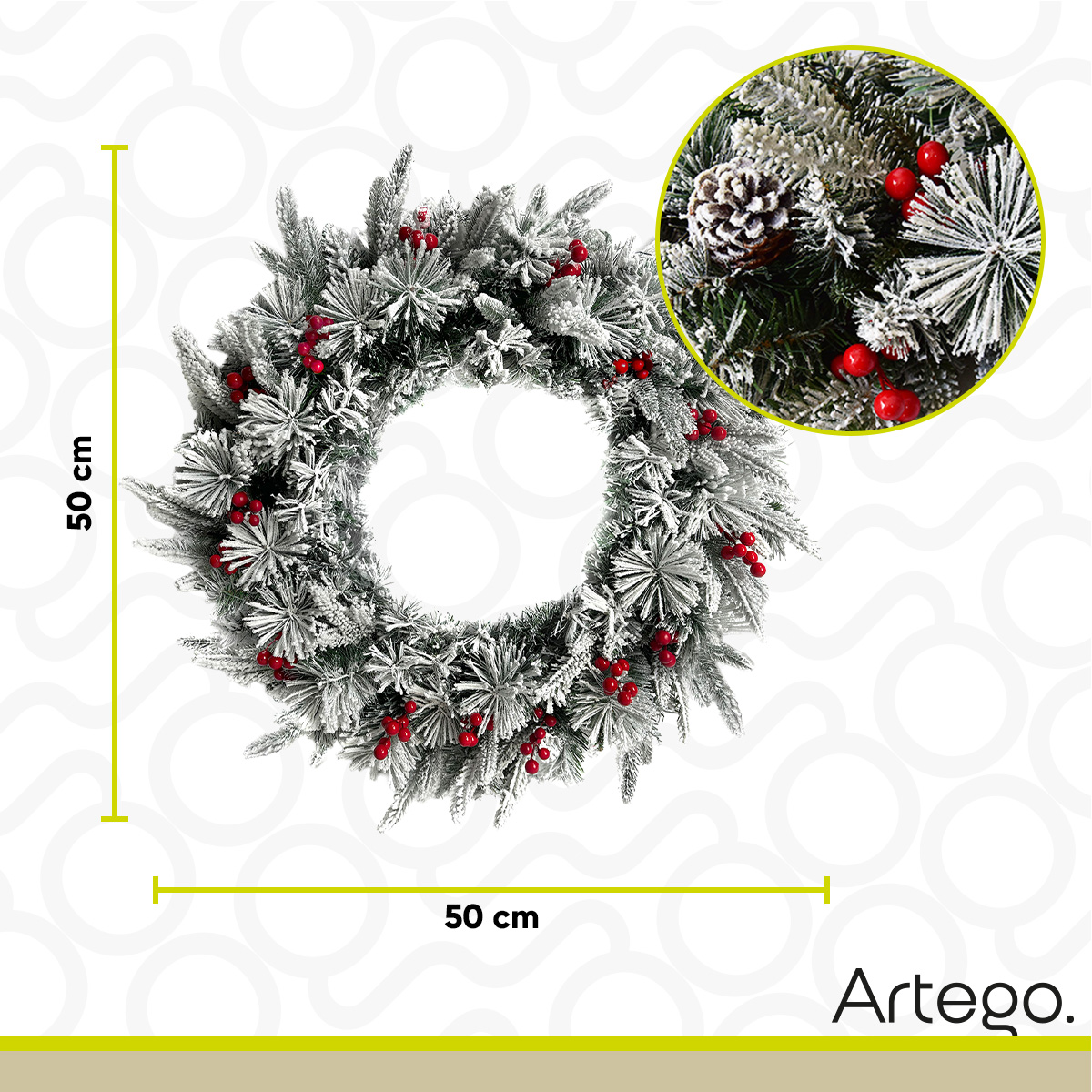 Foto 5 pulgar | Corona De Navidad 50cm Iluminada Nevada Con Berries Y Ramas Premium Cerise Con 3 Tipos De Rama Pe, Pine Y Pvc Guirn