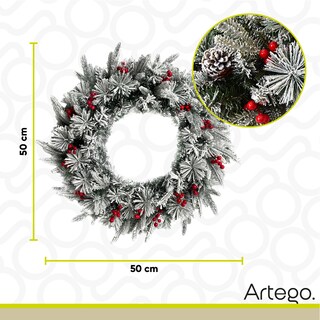 Foto 4 | Corona De Navidad 50cm Iluminada Nevada Con Berries Y Ramas Premium Cerise Con 3 Tipos De Rama Pe, Pine Y Pvc Guirn