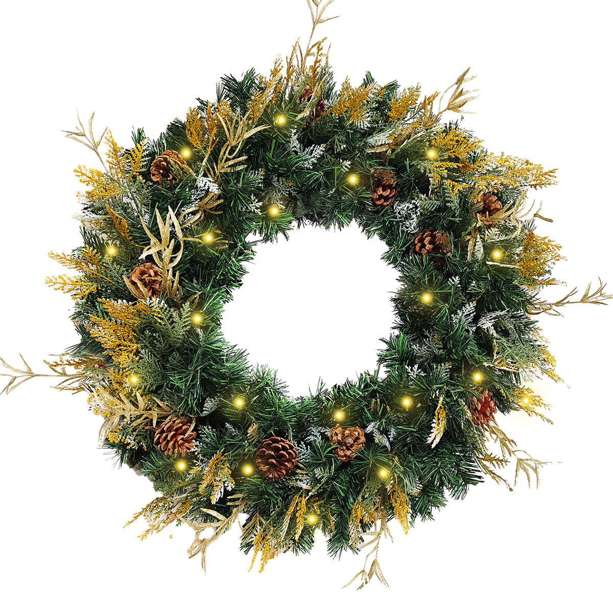 Foto 2 pulgar | Corona De Navidad 50cm Iluminada Dorada Con Piñas Blissful Con 2 Tipos De Rama Pvc Y Pe Guirnalda Luces Led Cálida Ne