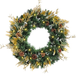 Foto 1 | Corona De Navidad 50cm Iluminada Dorada Con Piñas Blissful Con 2 Tipos De Rama Pvc Y Pe Guirnalda Luces Led Cálida Ne
