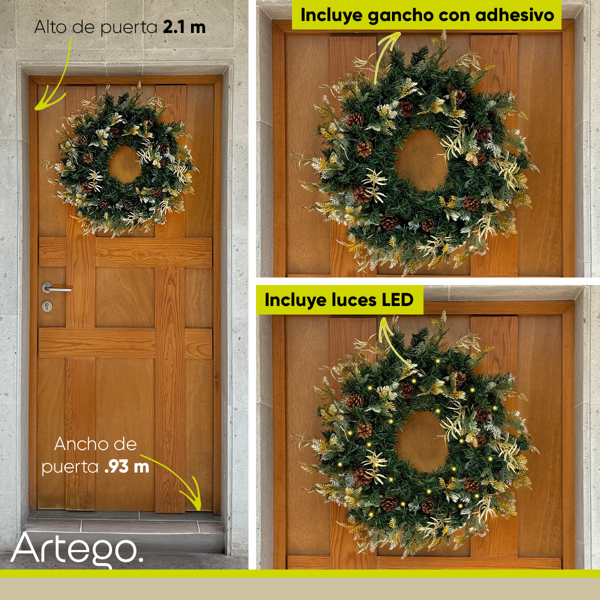 Foto 3 pulgar | Corona De Navidad 50cm Iluminada Dorada Con Piñas Blissful Con 2 Tipos De Rama Pvc Y Pe Guirnalda Luces Led Cálida Ne