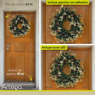 Foto 2 | Corona De Navidad 50cm Iluminada Dorada Con Piñas Blissful Con 2 Tipos De Rama Pvc Y Pe Guirnalda Luces Led Cálida Ne
