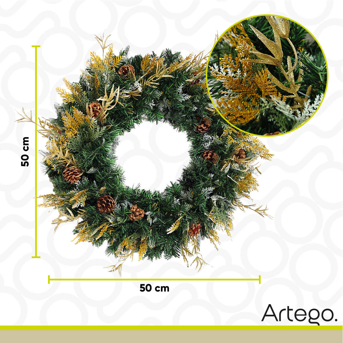 Foto 5 pulgar | Corona De Navidad 50cm Iluminada Dorada Con Piñas Blissful Con 2 Tipos De Rama Pvc Y Pe Guirnalda Luces Led Cálida Ne
