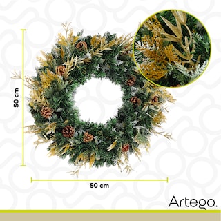 Foto 4 | Corona De Navidad 50cm Iluminada Dorada Con Piñas Blissful Con 2 Tipos De Rama Pvc Y Pe Guirnalda Luces Led Cálida Ne