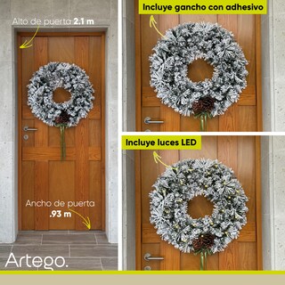 Foto 2 | Corona De Navidad 50cm Iluminada Nevada Con 2 Piñas Gigantes Mistletoe Con 2 Tipos De Rama Pine Y Pvc Guirnalda Luces