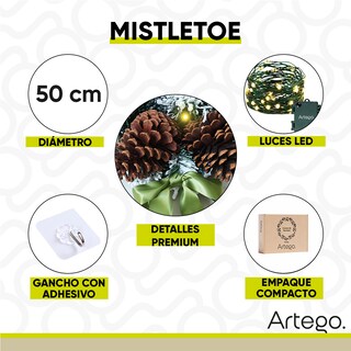 Foto 3 | Corona De Navidad 50cm Iluminada Nevada Con 2 Piñas Gigantes Mistletoe Con 2 Tipos De Rama Pine Y Pvc Guirnalda Luces
