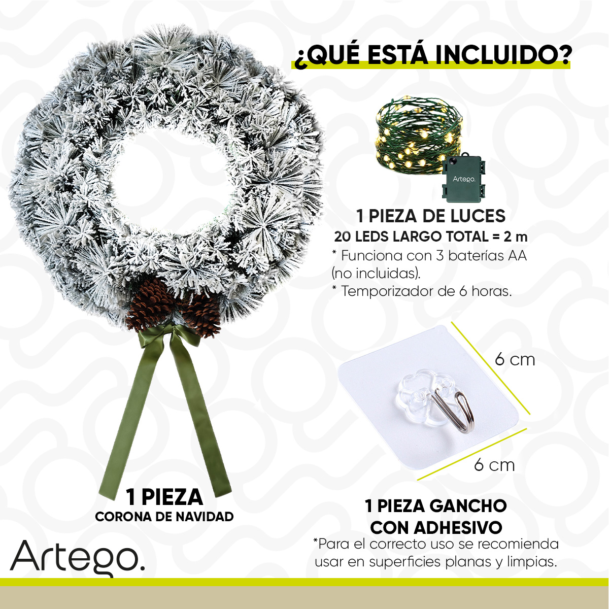 Foto 6 pulgar | Corona De Navidad 50cm Iluminada Nevada Con 2 Piñas Gigantes Mistletoe Con 2 Tipos De Rama Pine Y Pvc Guirnalda Luces
