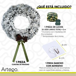 Foto 5 | Corona De Navidad 50cm Iluminada Nevada Con 2 Piñas Gigantes Mistletoe Con 2 Tipos De Rama Pine Y Pvc Guirnalda Luces