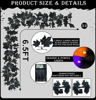 Foto 2 | Guirnalda Negra Turnmeon para Halloween 13 Pies y 40 Led - Venta Internacional