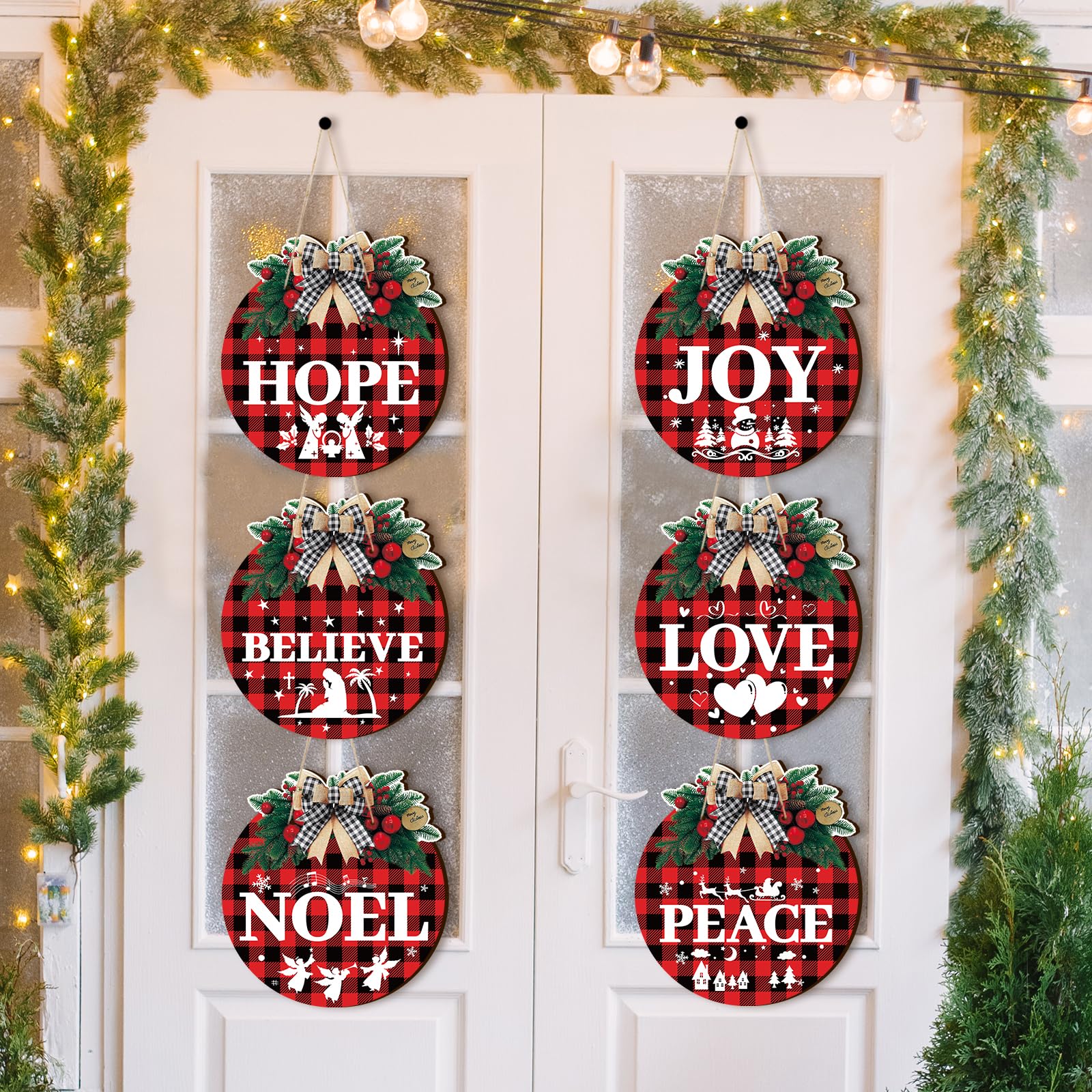 Coronas Navideñas OuMuaMua 11 Buffalo Plaid con Belén 6 Piezas - Venta Internacional
