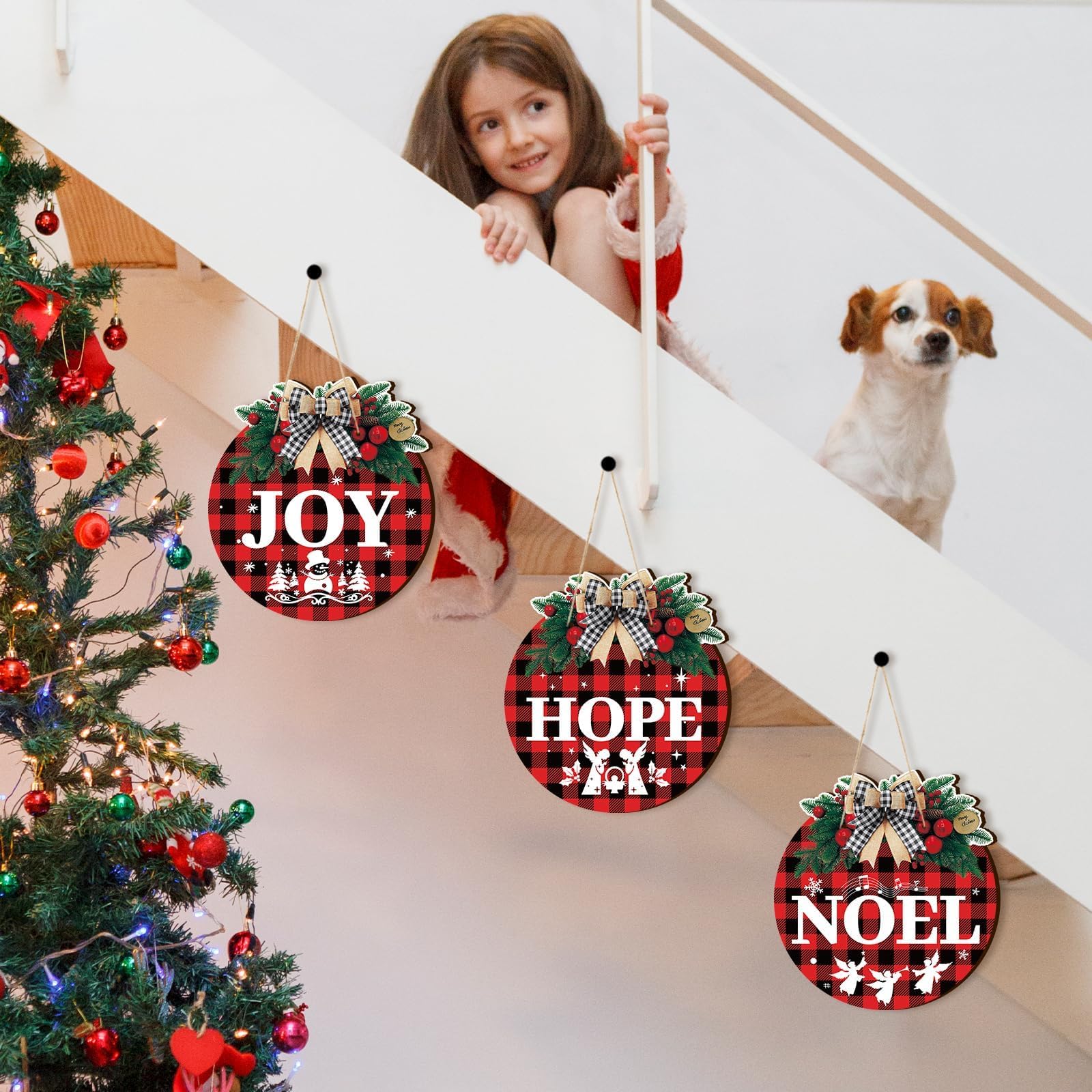 Foto 4 pulgar | Coronas Navideñas OuMuaMua 11 Buffalo Plaid con Belén 6 Piezas - Venta Internacional