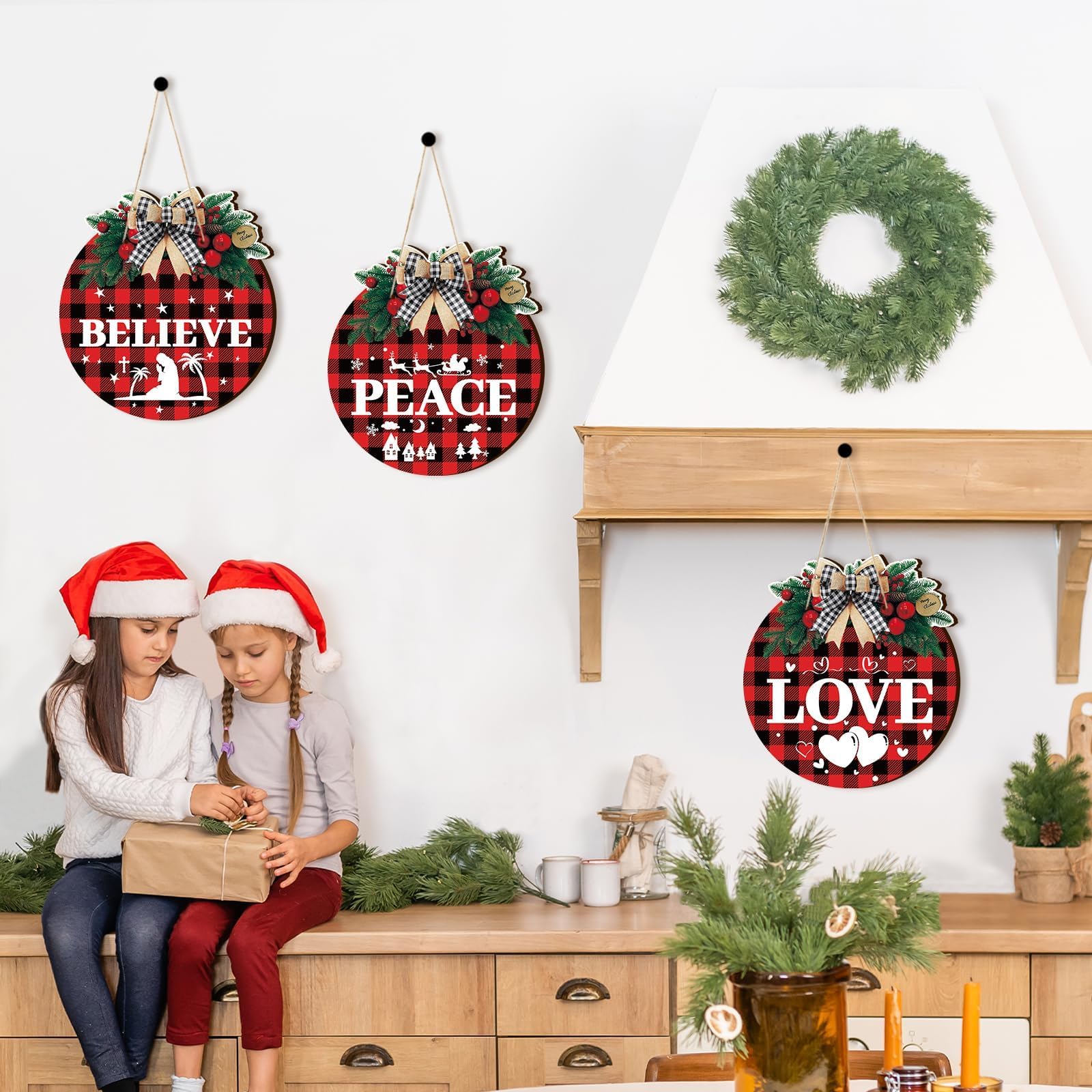 Foto 7 | Coronas Navideñas OuMuaMua 11 Buffalo Plaid con Belén 6 Piezas - Venta Internacional