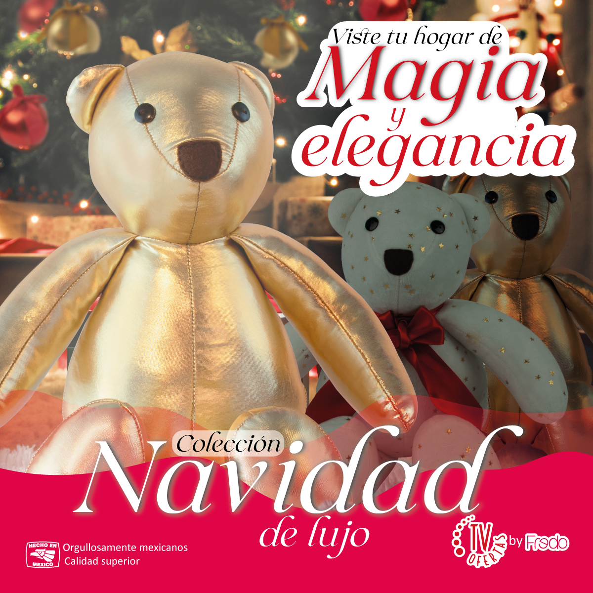 Foto 9 pulgar | Oso Navideño de Tela Metálica Tv Ofertas Fredo Rosa Pastel 80 cm