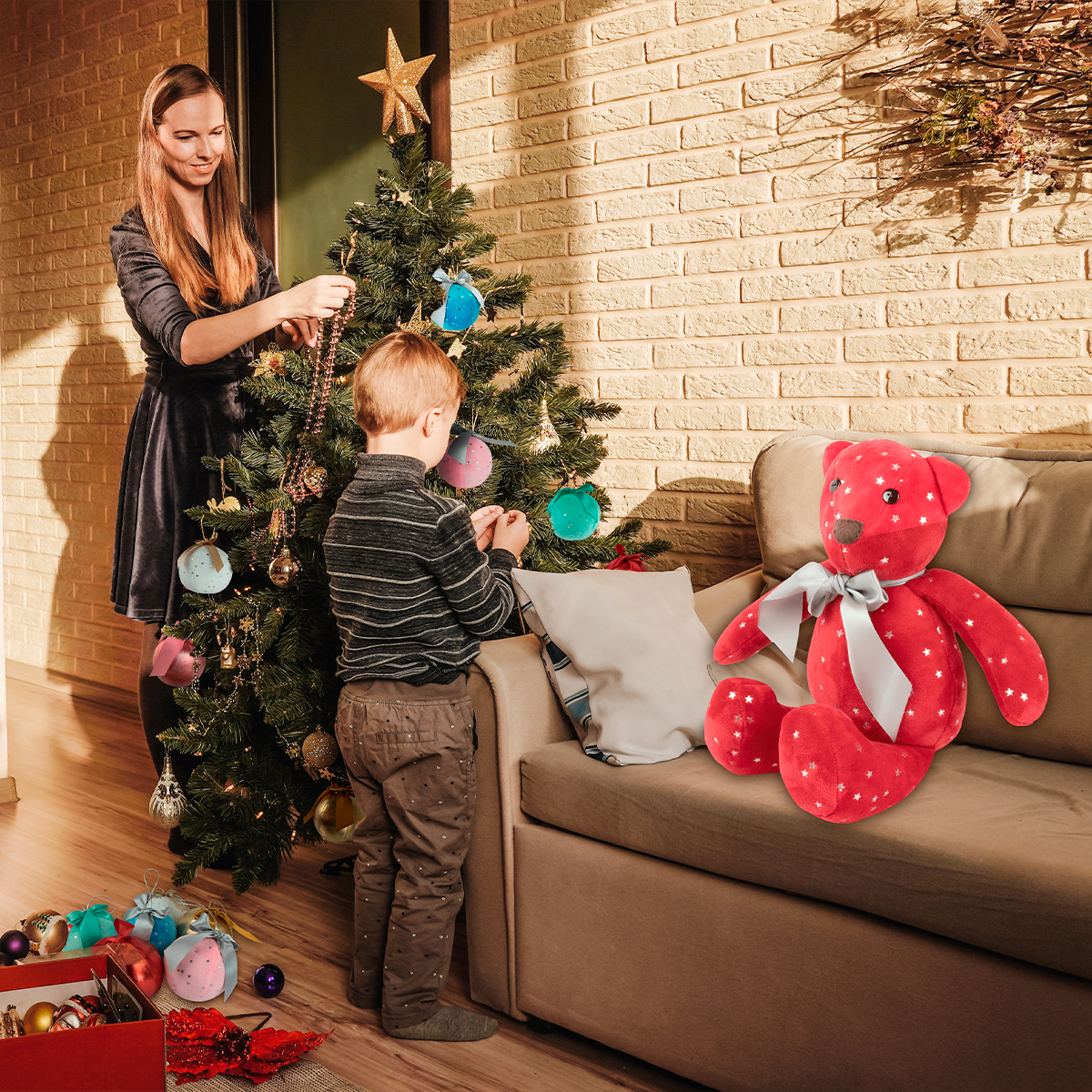 Foto 3 pulgar | Oso Navideño de Tela De Felpa Tv Ofertas Fredo Rojo 80 cm