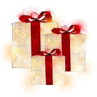 Foto 4 | Caja De Regalo Con Luz Led 3 Piezas Decoración Navideña Regalos Con Luces Decorativas Base Metalica