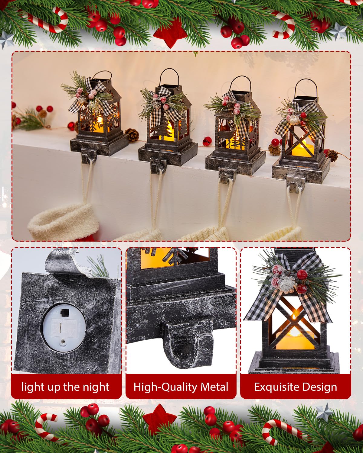 Foto 3 pulgar | Set De Soportes Navideños Para 4 Personas, Estilo Linterna Minetom - Venta Internacional.