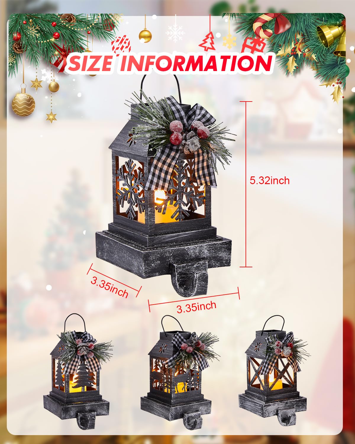Foto 3 | Set De Soportes Navideños Para 4 Personas, Estilo Linterna Minetom - Venta Internacional.