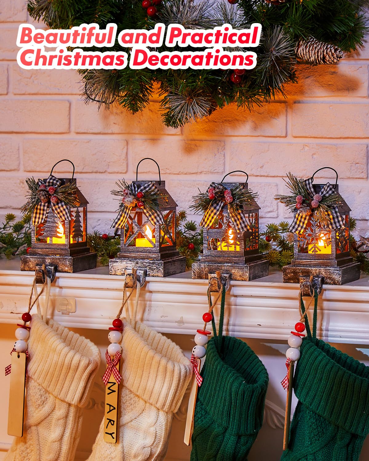 Foto 5 pulgar | Set De Soportes Navideños Para 4 Personas, Estilo Linterna Minetom - Venta Internacional.