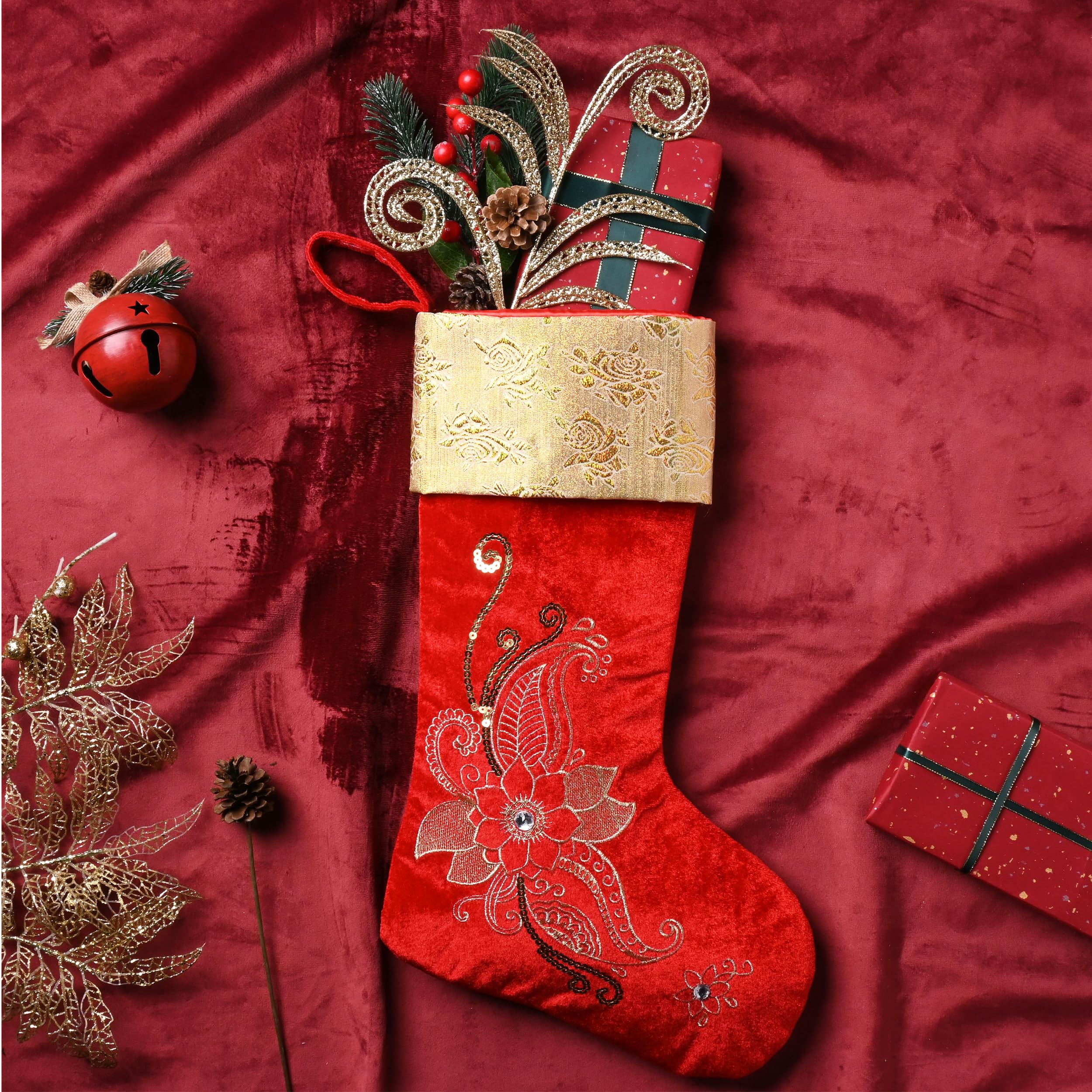 Foto 6 | Medias Navideñas Valery Madelyn De 53 Cm, 2 Unidades, Oro Rojo - Venta Internacional.
