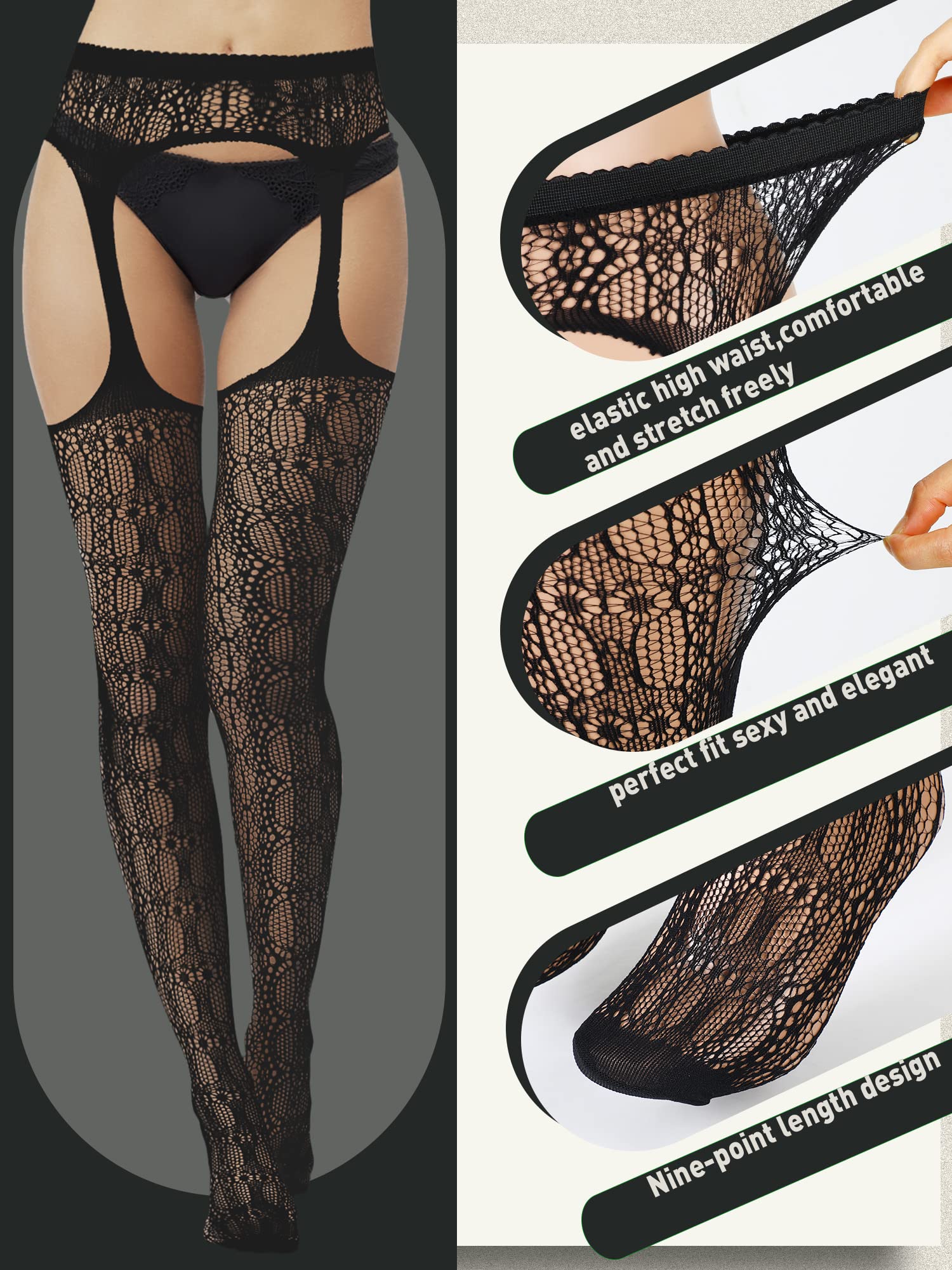 Foto 3 | Medias De Red Skylety Para Mujer, Talla Grande, 6 Pares - Venta Internacional.