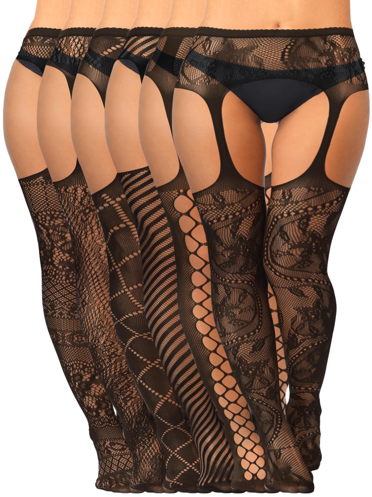 Foto 2 pulgar | Medias De Red Skylety Para Mujer, Talla Grande, 6 Pares, Negras - Venta Internacional.