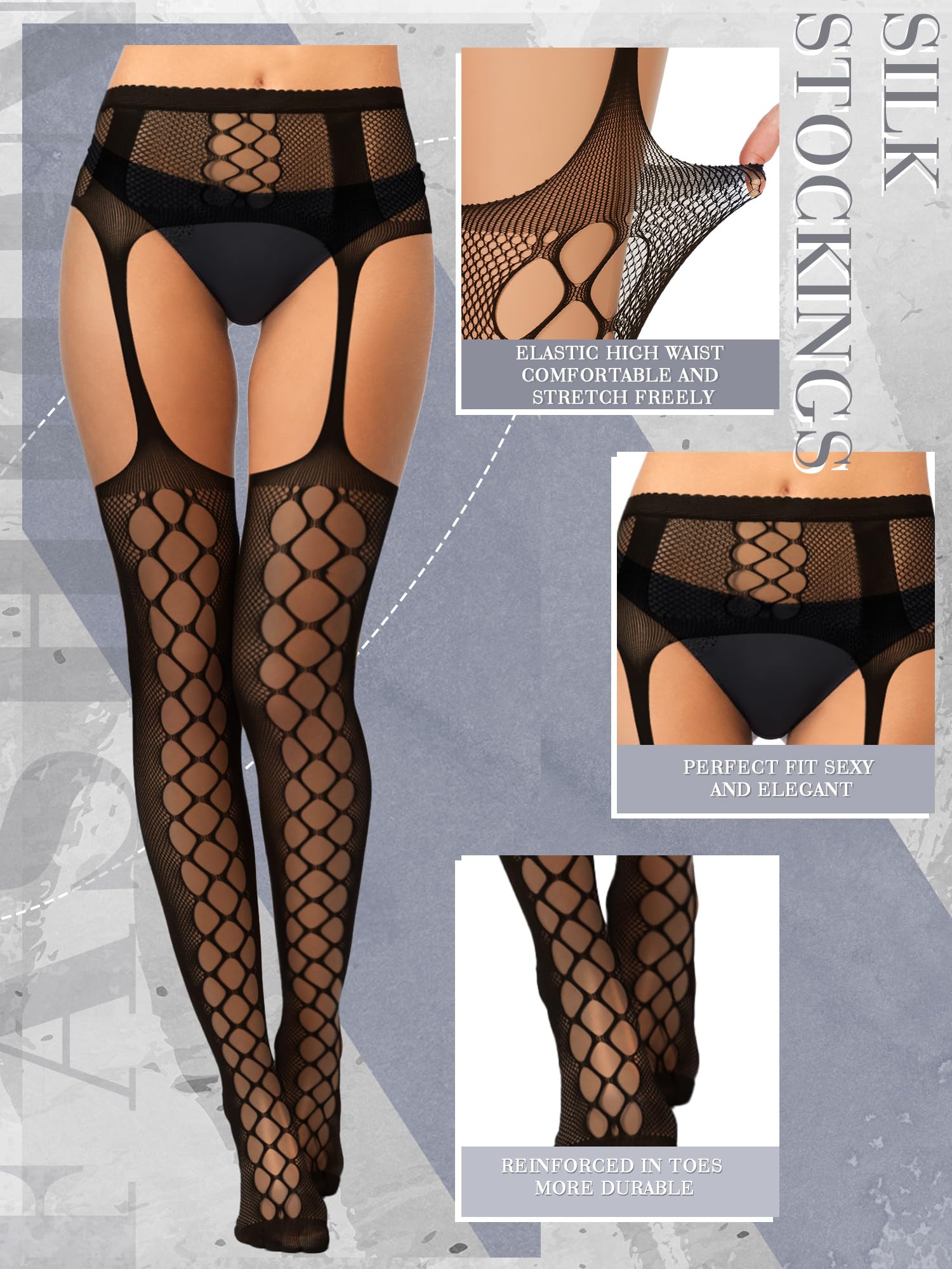 Foto 4 pulgar | Medias De Red Skylety Para Mujer, Talla Grande, 6 Pares, Negras - Venta Internacional.