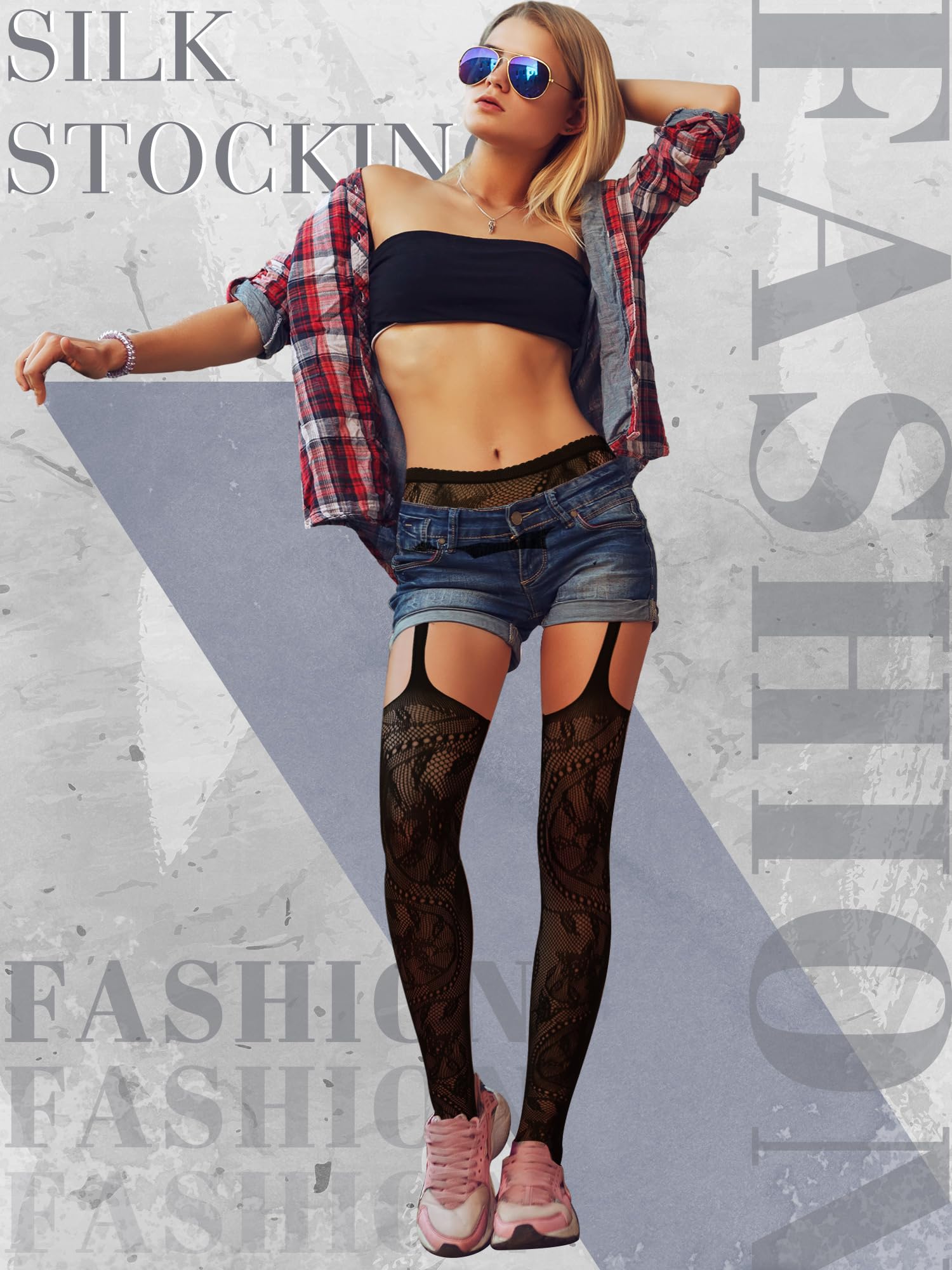 Foto 5 | Medias De Red Skylety Para Mujer, Talla Grande, 6 Pares, Negras - Venta Internacional.