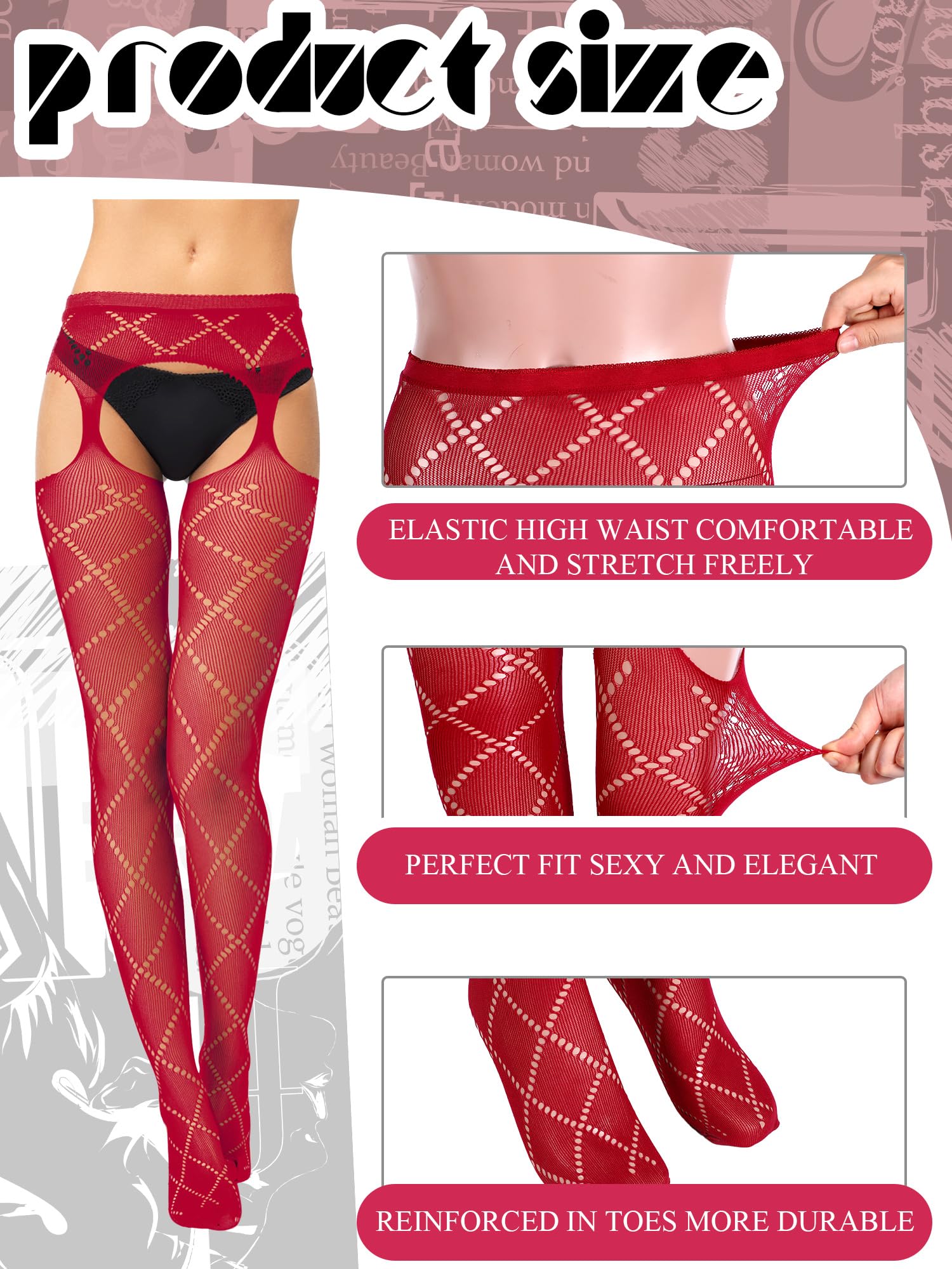 Foto 4 pulgar | Medias De Red Skylety Para Mujer, Talla Grande, 6 Pares - Venta Internacional.