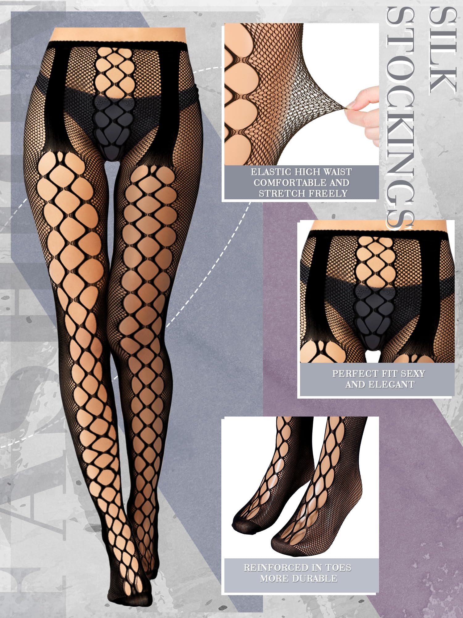 Foto 4 pulgar | Medias De Red Skylety Para Mujer, Talla Grande, 6 Pares - Venta Internacional.