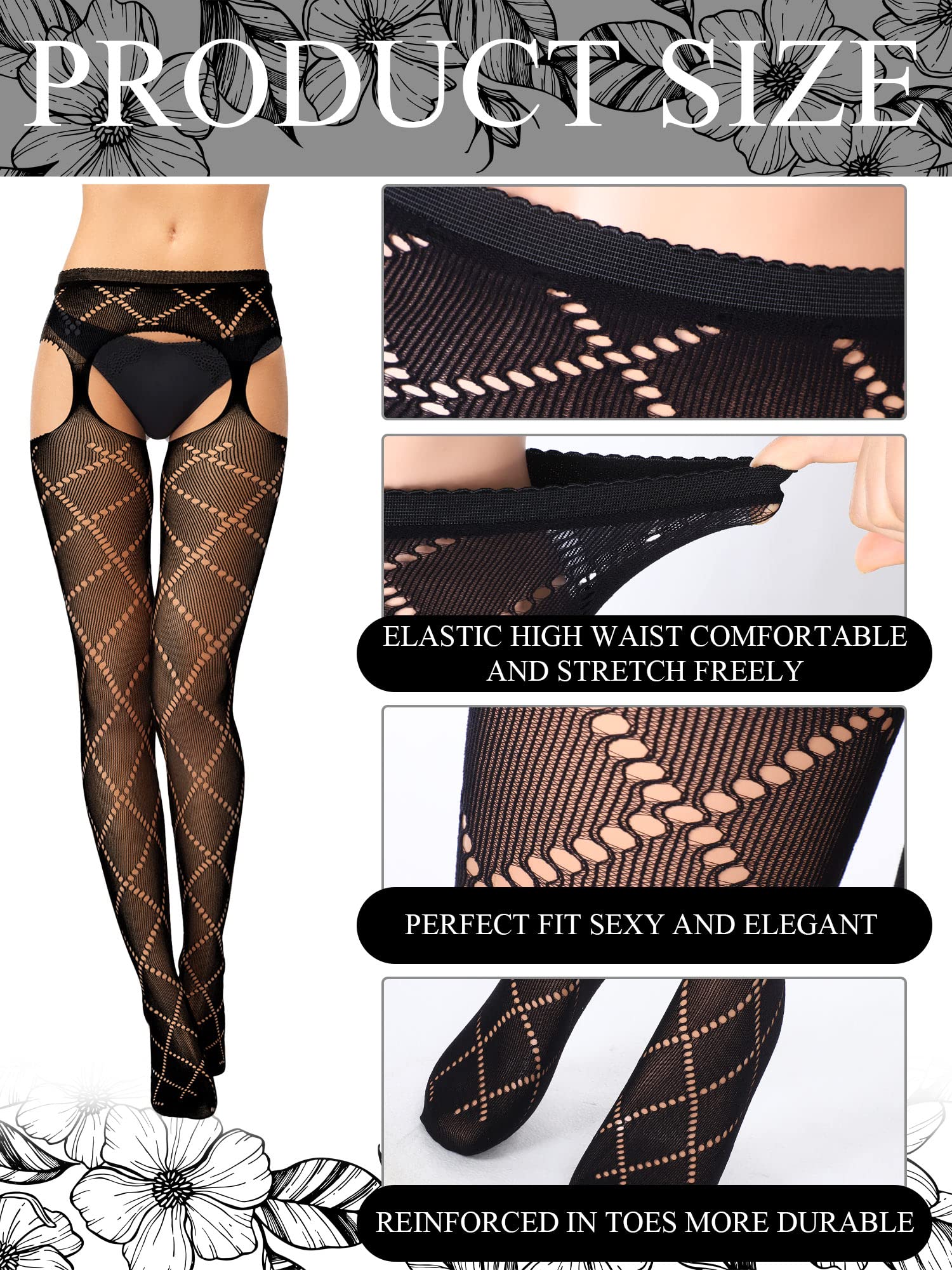 Foto 3 | Medias De Red Skylety Para Mujer, Talla Grande, 6 Pares - Venta Internacional.