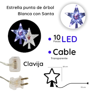 Foto 3 | Punta De Árbol Estrella Blanca Luz Led Importadora La Merced Santa Claus Paquete 6 Pz