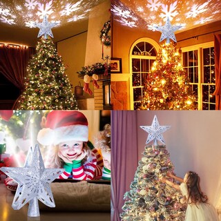 Foto 3 | Decoración para Árbol de Navidad OurWarm con Forma de Estrella con Luz Giratoria - Venta Internacional