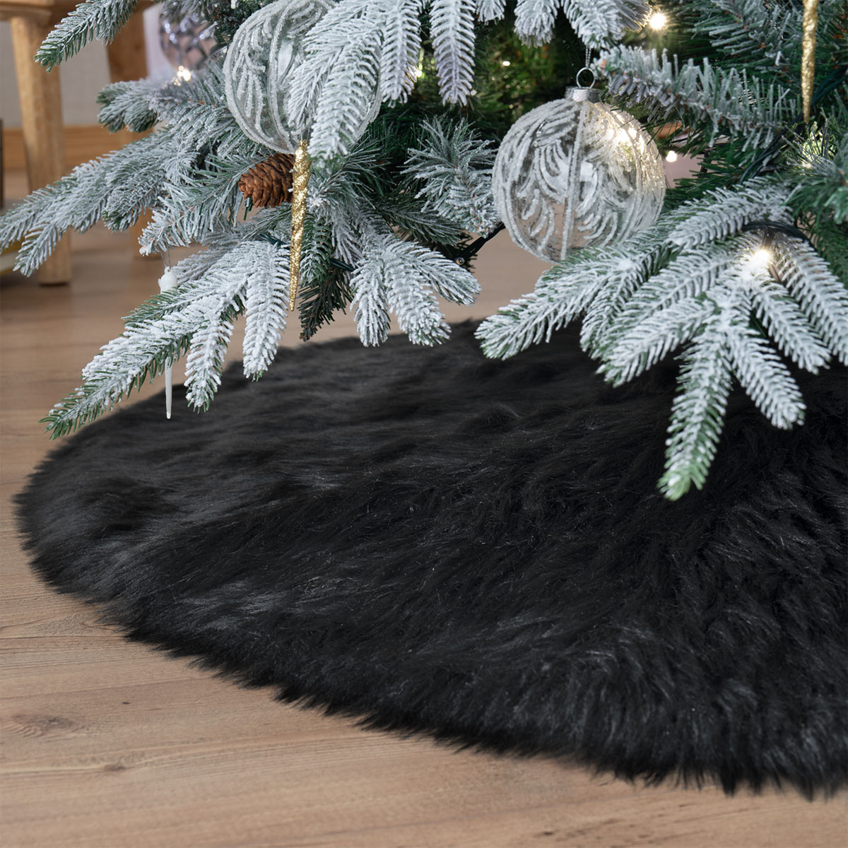 Foto 3 pulgar | Pie De Árbol De Navidad Esquimal  Afelpado Negro 122 Cm