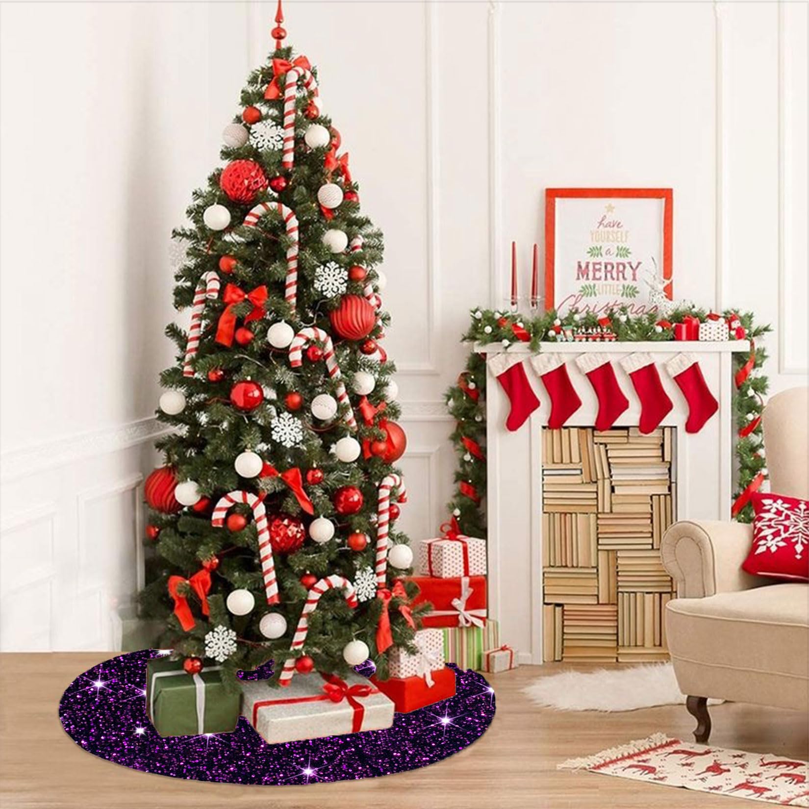 Foto 5 pulgar | Falda Para Árbol de Navidad Fuhsy Con Lentejuelas 122 cm Terciopelo Morado - Venta Internacional
