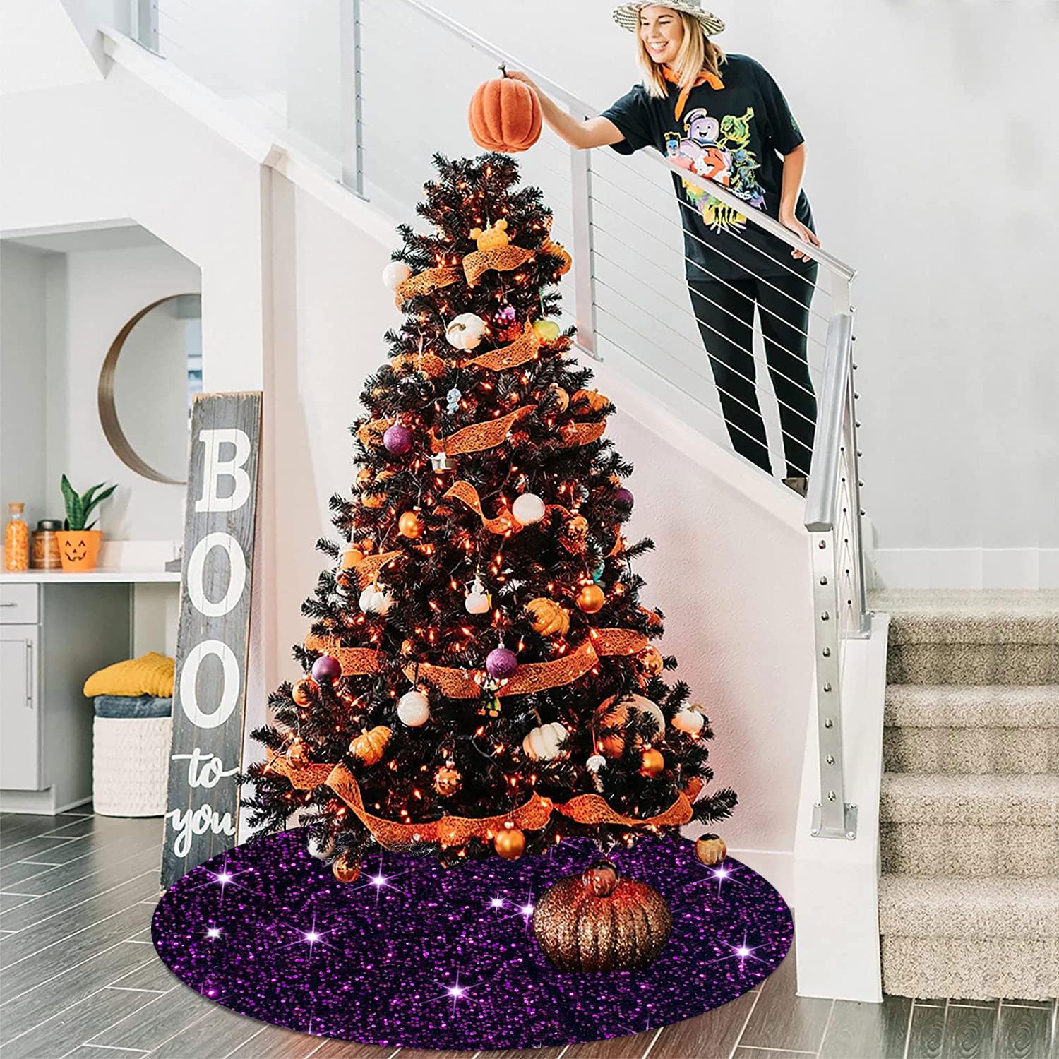 Foto 6 pulgar | Falda Para Árbol de Navidad Fuhsy Con Lentejuelas 122 cm Terciopelo Morado - Venta Internacional